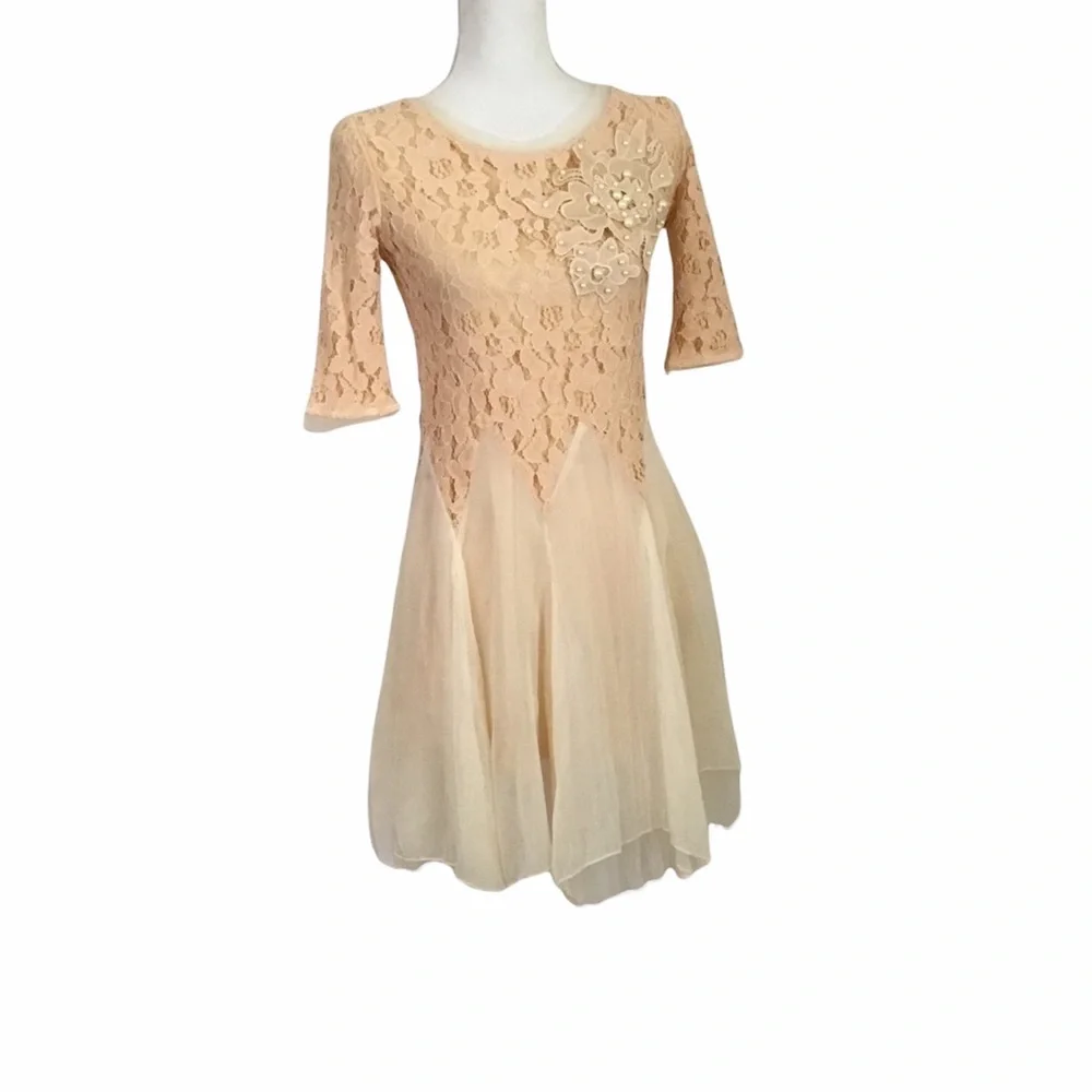 Tea Length Vintage Inspired Lace & Chiffon Dress